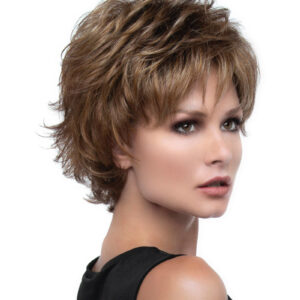 model wearing short spiky wig
